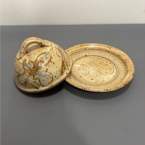 Handcrafted Pottery Butter Dish - Brown and Cream